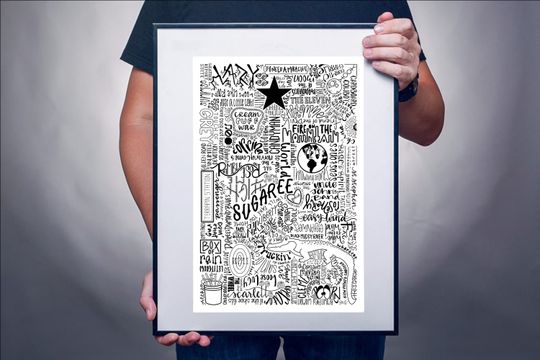 Grateful Dead Songs Poster - Line Drawing of Original Songs by the Grateful Dead - Songs Collage