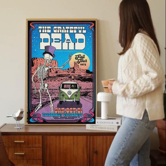 Grateful Dead 1972 Fall Tour Poster Vintage Psychedelic Rock Vertical Poster