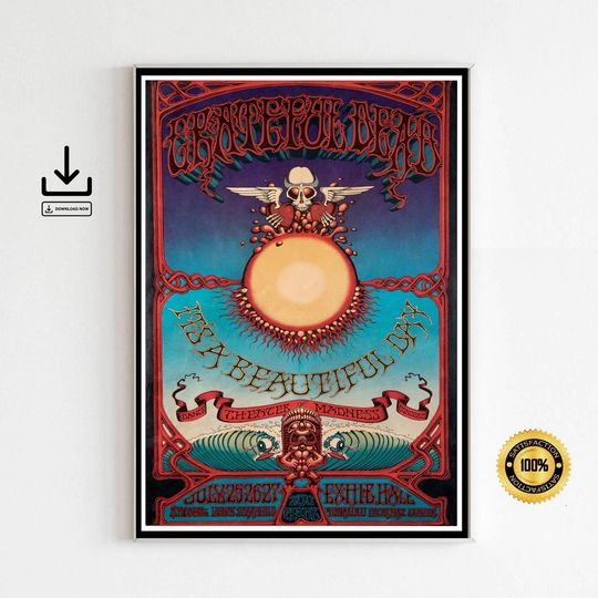 It's A Beautiful Day Grateful Dead Poster, Fillmore Auditorium Concert Print, Psychedelic Music Festival Wall Art