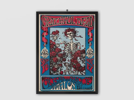Grateful Dead 1966 Skeleton & Roses San Francisco Vintage Concert Poster - Vertical Matte Poster