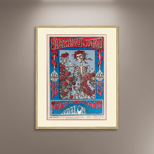 Discover Grateful Dead Poster Skeleton & Roses Avalon Ballroom Vertical Poster