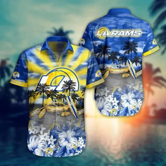 Discover Los Angeles Rams Tropical Sunrise football Hawaiian Shirt