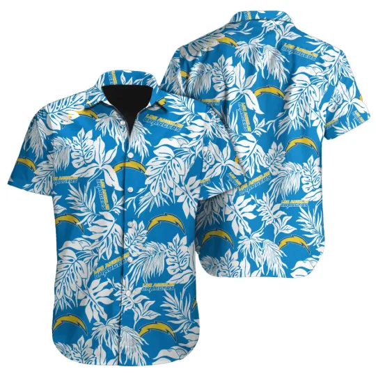 Discover Los Angeles Chargers Tropical Leaf football Hawaiian Shirt