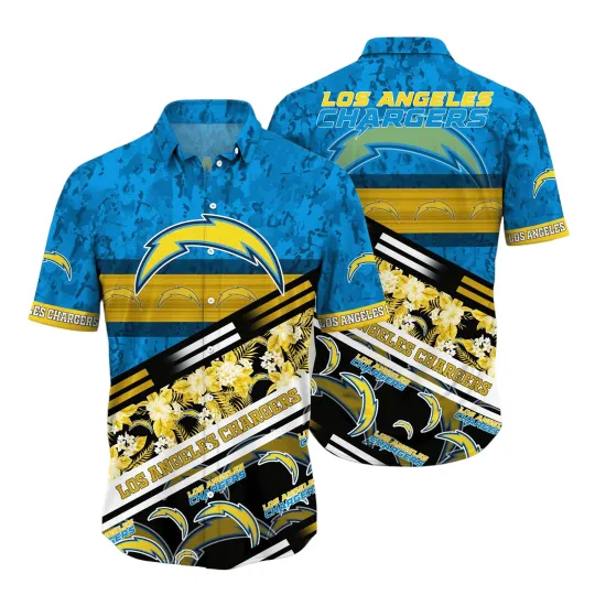 Discover Los Angeles Chargers Floral Storm football Hawaiian Shirt