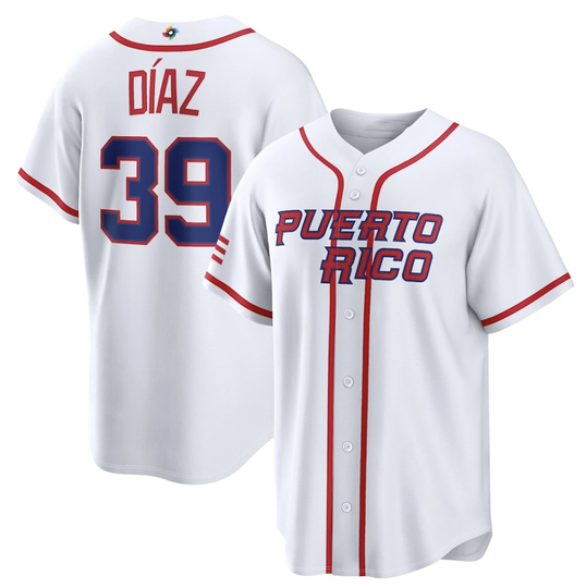 Discover Men's Puerto Rico Baseball Edwin Díaz White 2026 World Baseball Classic