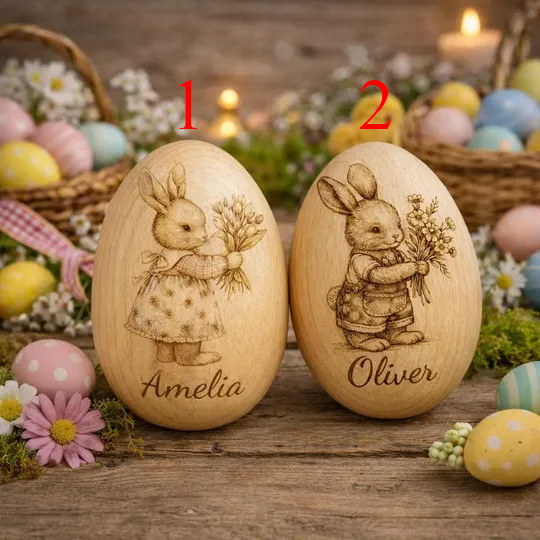 Personalized Fillable Wooden Easter Egg, Custom Name Engraved Hollow Egg 2026, Baby First Easter Keepsake Gift