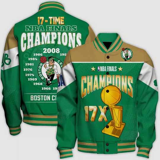 Nba Boston Celtics Champions Print Varsity Jacket, Baseball Jacket