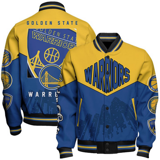 NBA Golden State Warriors Team Logo Sport Pattern Varsity Jacket, Baseball Jacket