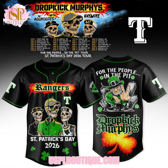 Texas Rangers x Dropkick Murphys St.Patrick’s Day 2026 Black Jersey