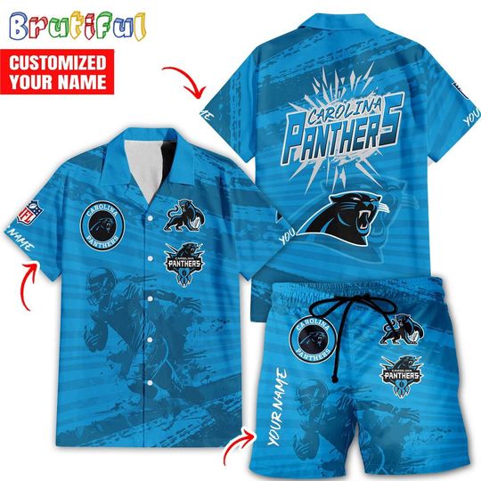 Carolina Panthers Hawaiian Shirt And Shorts, Football Summer Beach Hawaiian Sets