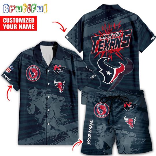 Houston Texans Hawaiian Shirt And Shorts, Football Summer Beach Hawaiian Sets