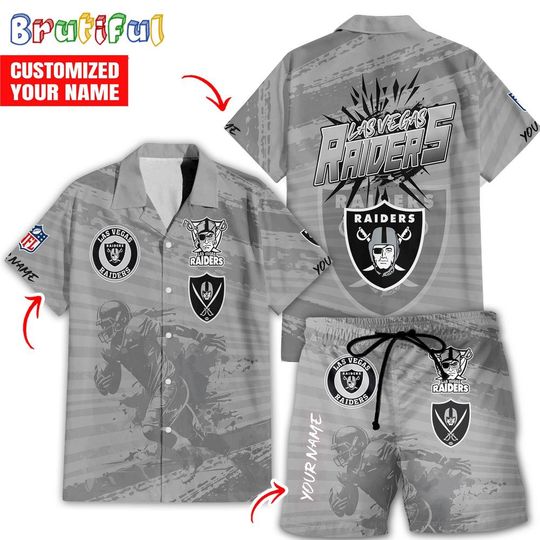 Las Vegas Raiders Hawaiian Shirt And Shorts, Football Summer Beach Hawaiian Sets