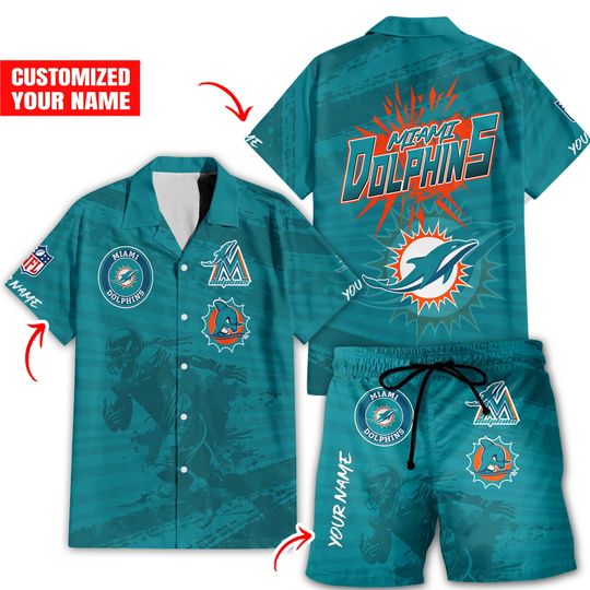 Miami Dolphins Hawaiian Shirt And Shorts, Football Summer Beach Hawaiian Sets