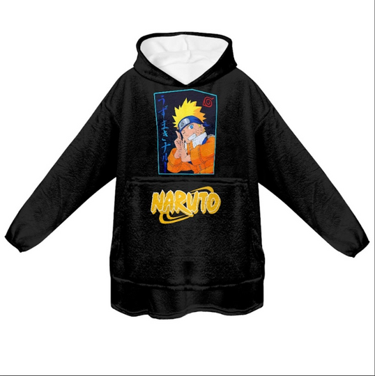 Narutoo Oversized Hoodie Blanket for Kids, Anime Hoodie for Boys (Black)