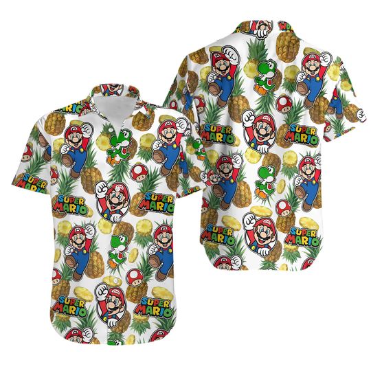 Super Mario Hawaiian Shirt and Shorts Mario & Yoshi Aloha Outfit  Gamer Summer Beachwear