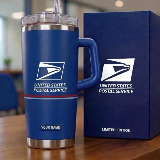 Limited Edition Postal Service 40oz Tumbler With Handle, Custom Name Cup