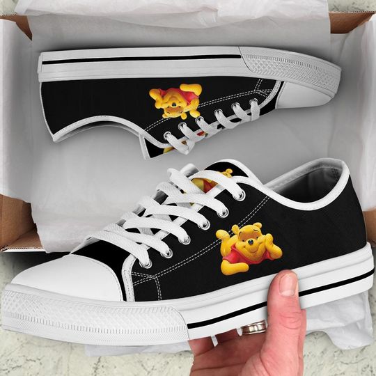 Winnie the Pooh shoes, Sneakers, Black, Printed, Gift, Piglet, Eeyore, Kanga, Roo, Owl, Rabbit, Tigger, Teddy Bear, Yellow, Honey