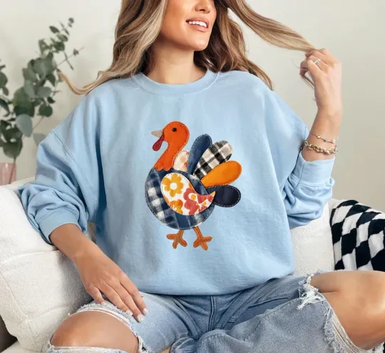 Patchwork Turkey Sweatshirt, Turkey Thanksgiving Sweatshirt, Turkey Sweatshirt, Thanksgiving Turkey Squad Sweatshirt