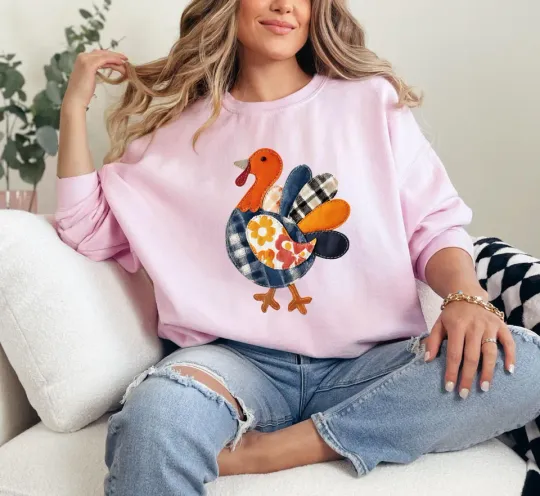 Patchwork Turkey Sweatshirt, Turkey Thanksgiving Sweatshirt, Turkey Sweatshirt, Thanksgiving Turkey Squad Sweatshirt