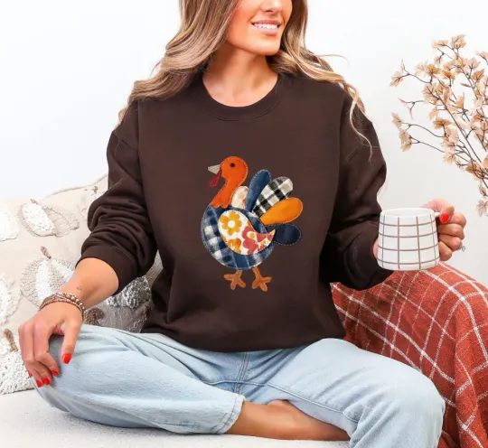 Patchwork Turkey Sweatshirt, Turkey Thanksgiving Sweatshirt, Turkey Sweatshirt, Thanksgiving Turkey Squad Sweatshirt