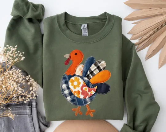 Patchwork Turkey Sweatshirt, Turkey Thanksgiving Sweatshirt, Turkey Sweatshirt, Thanksgiving Turkey Squad Sweatshirt