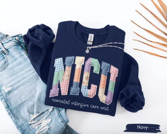 NICU Nurse Faux Patchwork Sweater, Neonatal Intensive Care Unit Sweatshirt
