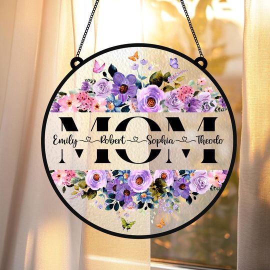 Discover Personalized Mom's Garden Faux Stained Glass Suncatcher, Custom Birth Flower Acrylic Window Hanging, Mother's Day Gift for Mom Grandma 2026