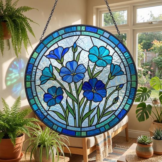 Discover Blue Flower Suncatcher - Blue Botanical Window Decor - Garden Lover Gift for Mom