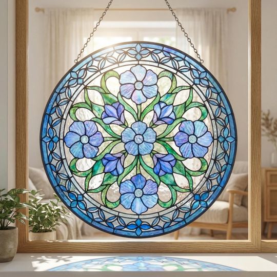 Discover Wildflower Art - Botanical Window Hanging - Blue Flower Suncatcher - Housewarming Gift for Mom