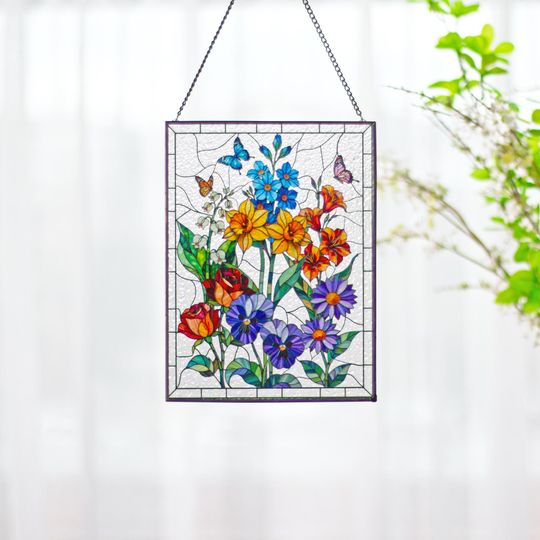 Discover Custom Family Birth Flowers Suncatcher, Custom Mom's Garden Gift Flower Art Birth Flower Nana's Garden Mother's Day Gift For Mom