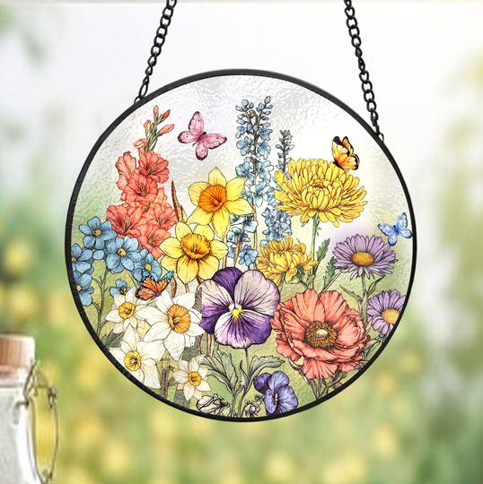 Discover Custom Family Birth Flowers Suncatcher, Custom Mom's Garden Gift, Flower Art, Birth Flower Gift, Mother's Day Gift, Home Decor