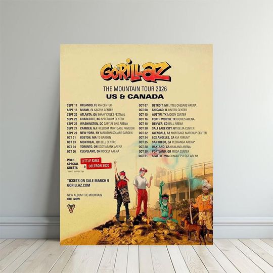Discover Gorillaz The Mountain Tour 2026 US And Canada Schedule Tour Dates Poster