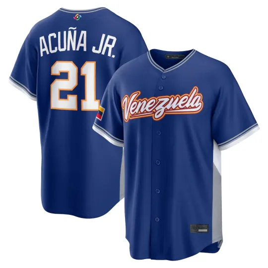 Discover Men's Venezuela Ronald Acuña Jr. Royal 2026 World Baseball Stitched Jersey