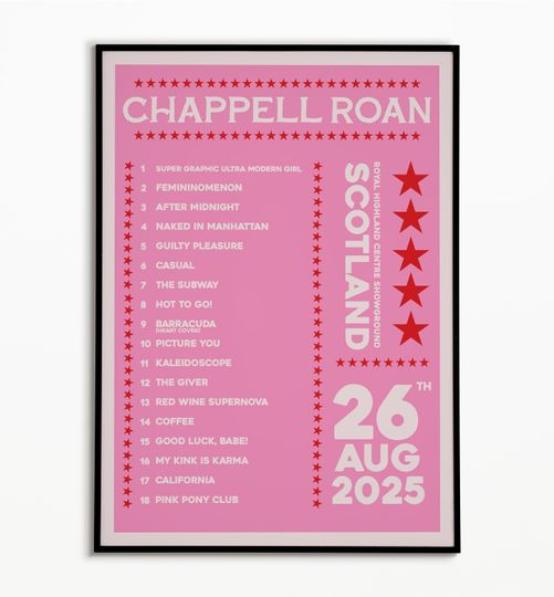 Chappell Roan Scotland 26th Aug 2025 Poster, Music Poster, Concert Poster