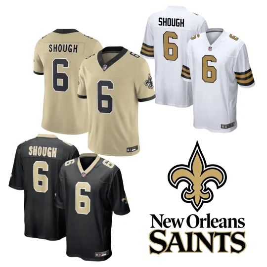 Discover NWT Men's Saints #6 Tyler Shough Gold/Black/White Limited Stitched Player Jersey