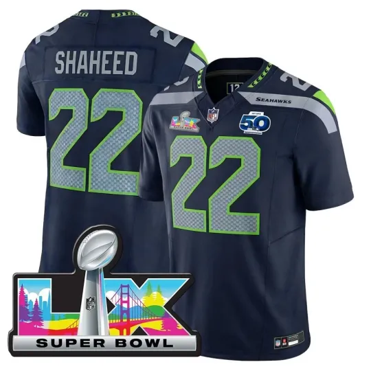 Discover Men Seahawkss Rashid Shaheed #22 Navy Super B.owl LX Jersey