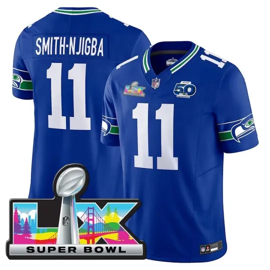 Discover Men Seahawkss Jaxon Smith-Njigba Royal Super B.owl LX Jersey