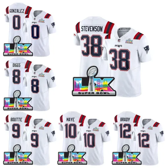 Discover NWT Men Patriots White 2026 Super Bowl LX Patch Season Stitched Jersey All SIZE
