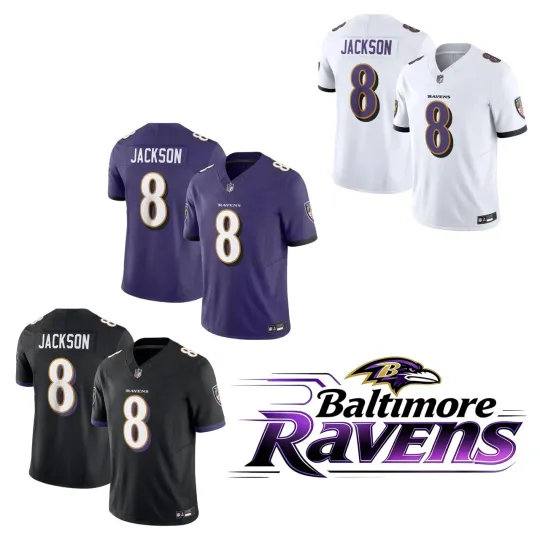 Discover Men Ravens #8 Lamar Jackson White/Purple/Black Limited Player Stitched Jersey