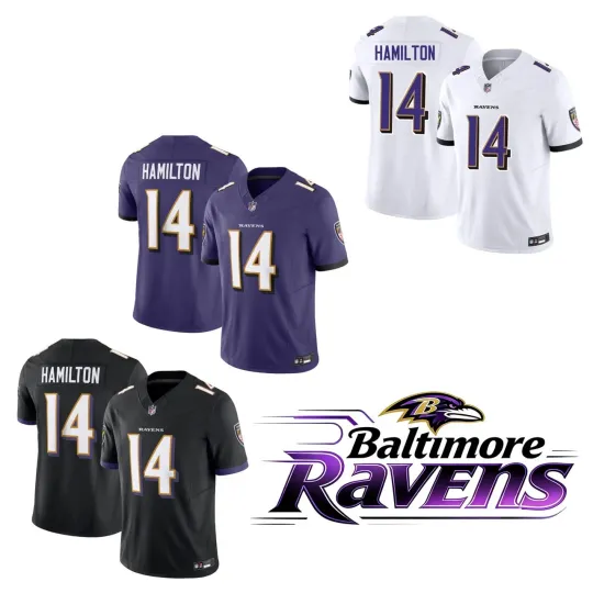 Discover Men Ravens #14 Kyle Hamilton White/Purple/Black Limited Player Stitched Jersey