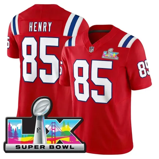Discover Patriots #85 Hunter Henry Men Super Bowl LX Patch Limited Stitched Jersey