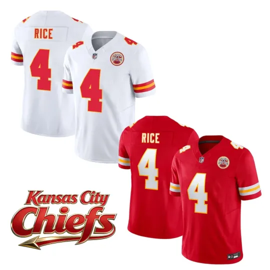 Discover Men Chiefs #4 Rashee Rice Red/White Vapor F.U.S.E. Limited All Stitched Jersey