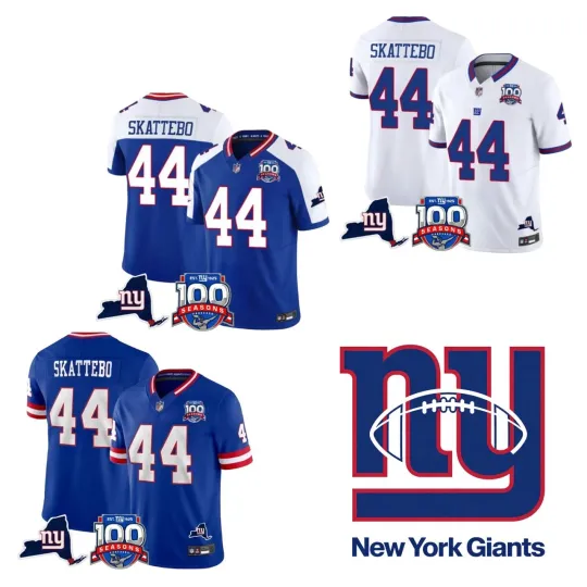 Discover Men's Giants #44 Cam Skattebo 100th Alternate Royal/White Stitched Jersey
