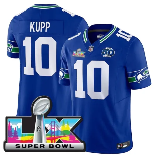 Discover Men Seahawkss Cooper Kupp #10 Royal Super B.owl LX Jersey