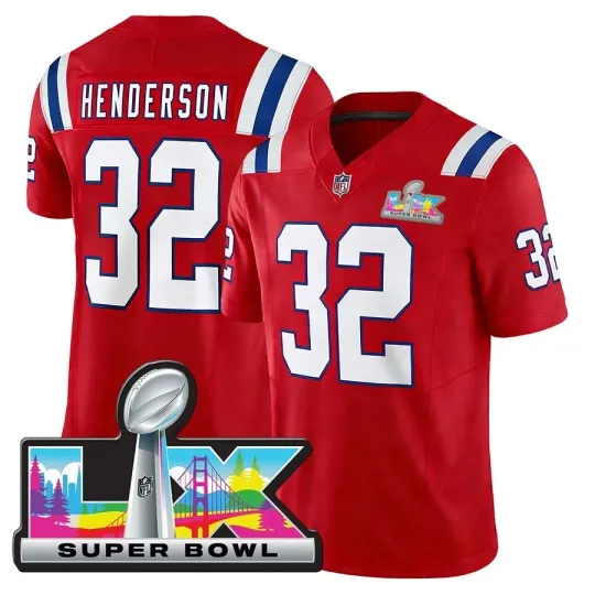 Discover Patriotss #32 TreVeyon Henderson Men Super B.owl LX Jersey