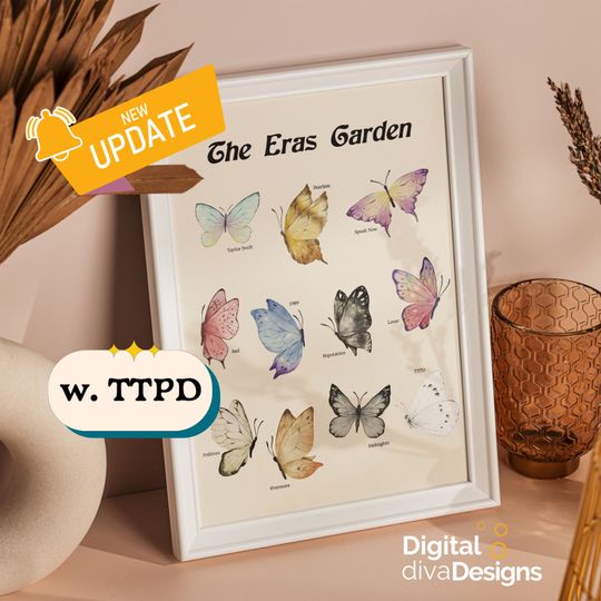 Discover The Eras Garden Butterfly Print Swift Room Decor, Swift Poster, 1989, Folklore, Cottagecore Wall Art, TSwift Eras Tour, TTPD