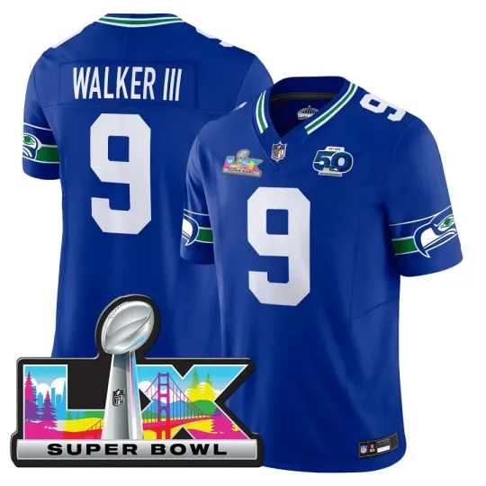 Discover Seahawkss Kenneth Walker III #9 Royal Super B.owl LX Jersey