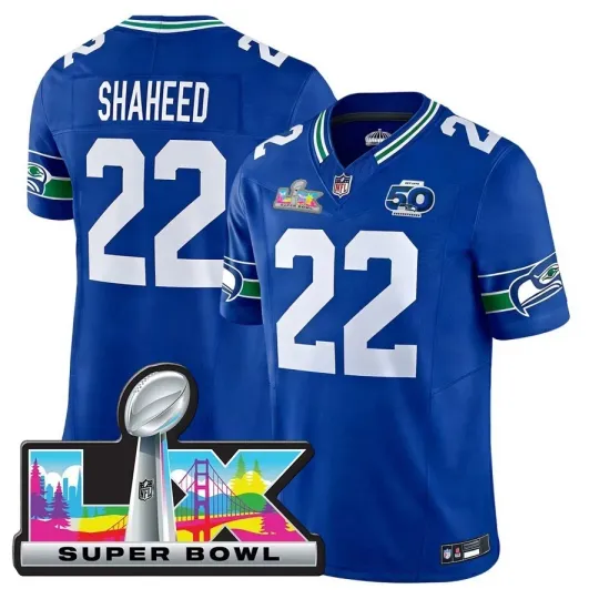 Discover Men Seahawkss Rashid Shaheed Royal Super B.owl LX Jersey