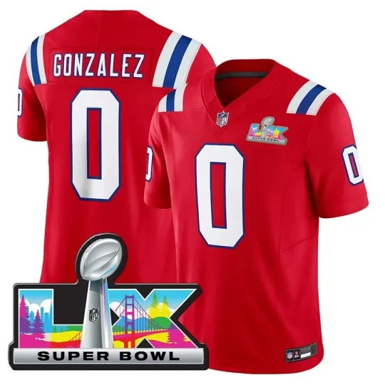 Discover Men Patriotss #0 Christian Gonzalez Super B.owl LX Jersey