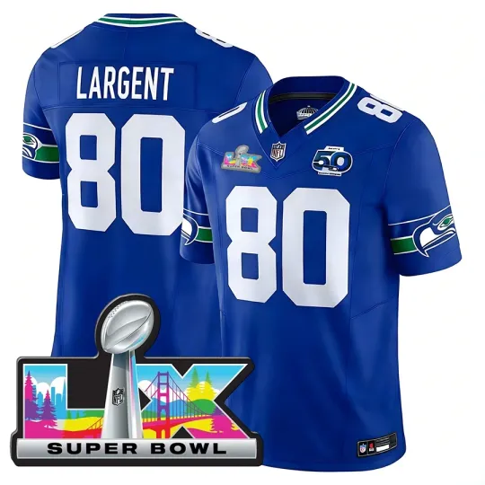 Discover Seahawkss Steve Largent #80 Royal Super B.owl LX Jersey